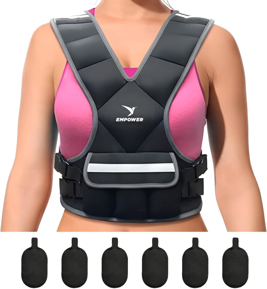 16 LB EMPOWER Weighted Vest for Women with Reflective Strips – Fixed 8lbs, Adjustable 4-10lbs (4 in1) or Adjustable10-16lbs (4 in 1), Strengthen Muscles, Boost Bone Health, and Burn More Calories for Workout - Rucking Vest