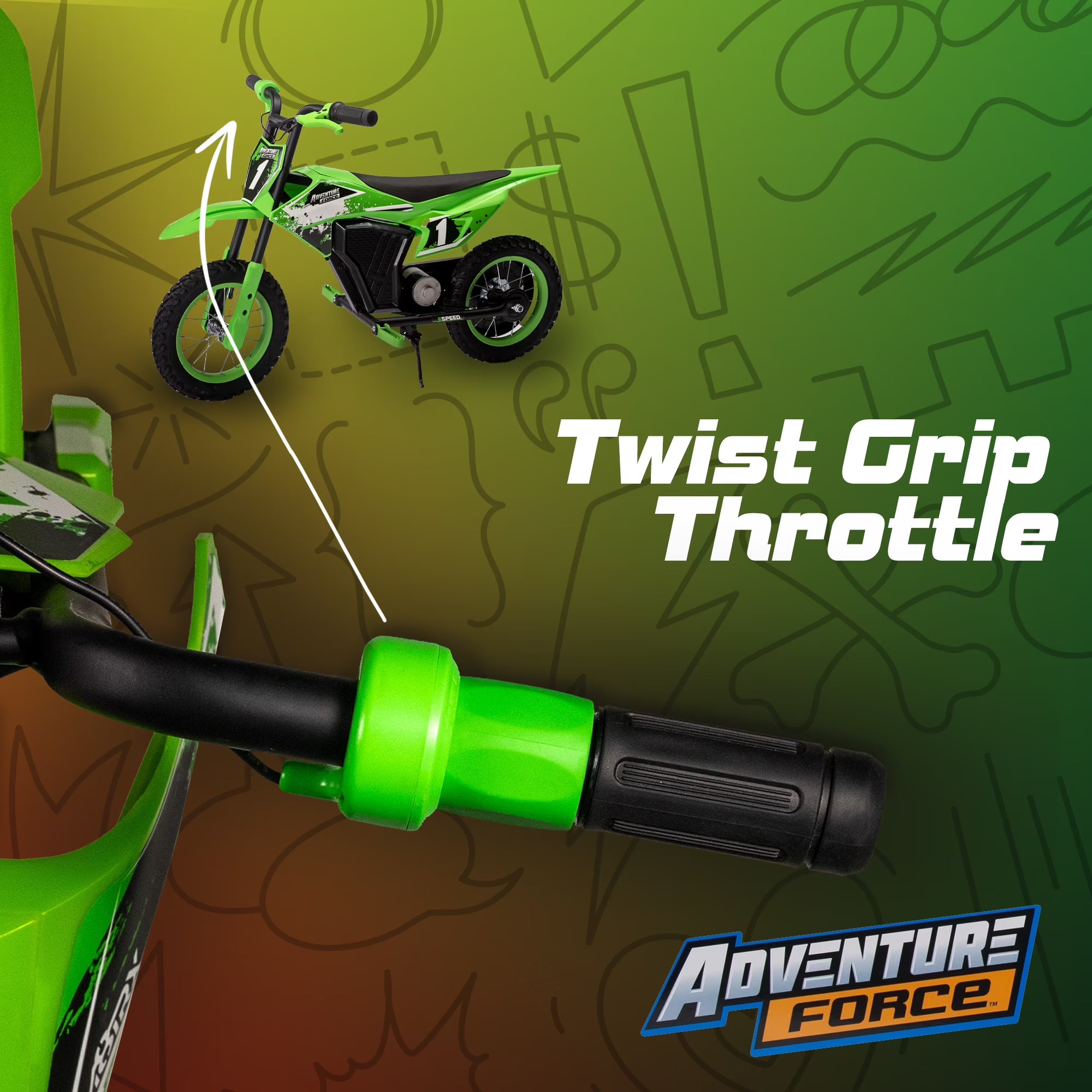 Adventure Force 12V Electric Dirt Bike, Kids Battery Powered Ride on, Ages 5 Years and up, Green