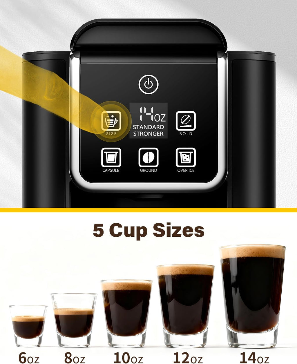 SHARDOR Single Serve Coffee Maker Upgrade, Hot & Iced Coffee Machine for K Cup and Grounds, 6 to 14 oz Brew Sizes, 50 oz Removable Water Tank, Bold Brew Setting, Pod Maker with Reusable Filter