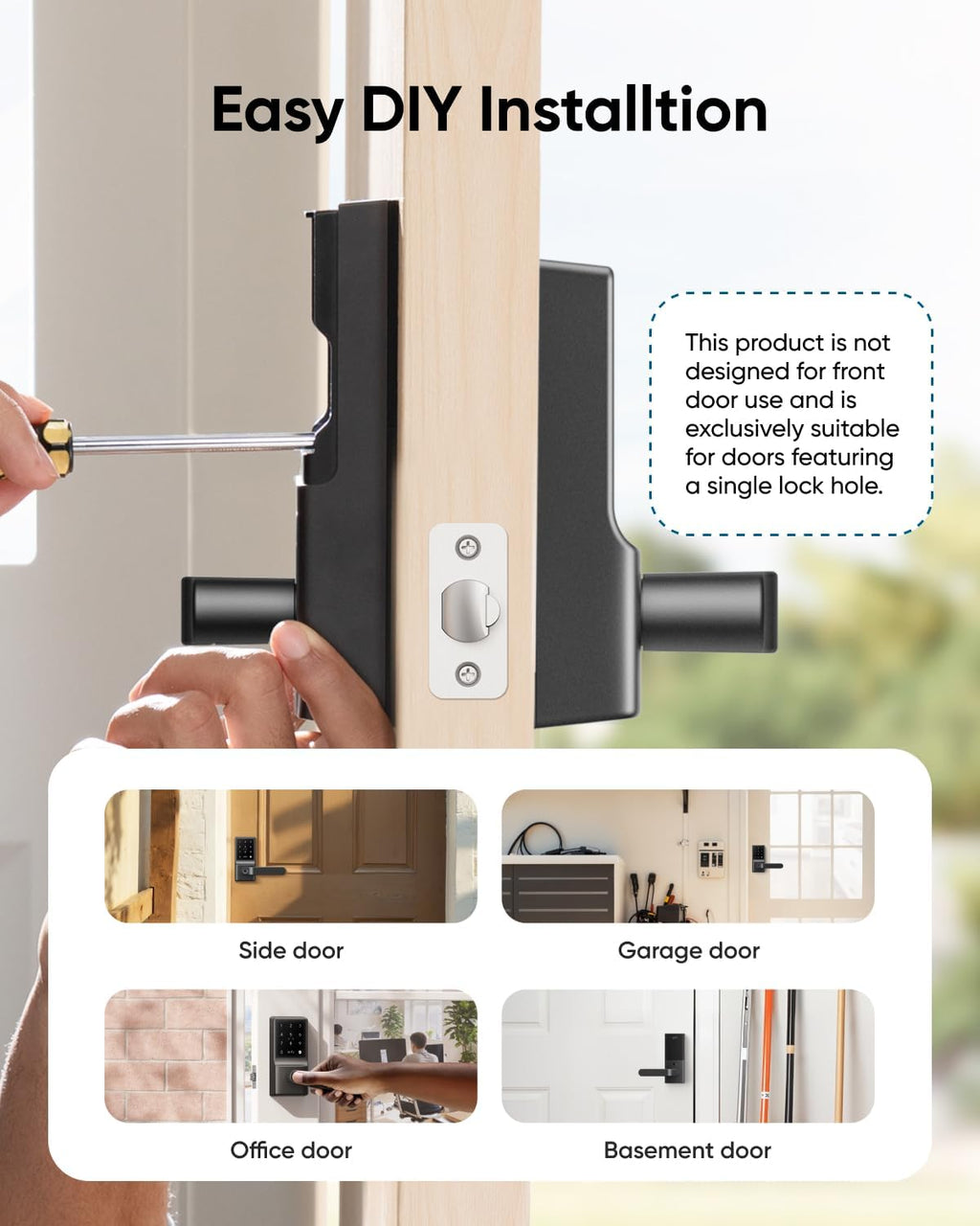 Eufy Security Smart Lock C33, Keypad Door Lock with Handle, Fingerprint Door Knob, Keyless Entry Door Lock for Front Door and Bedrooms, Electronic Deadbolt, Wi-Fi, App Control, IP53 Waterproof, Black