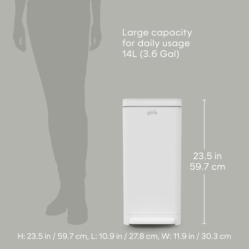 Compost Genie Kitchen Compost Bin, White Stainless-Steel Large, 3.6 Gallon, Indoor Odorless Composting, Hands-Free, Washable Parts, Includes 8 Tear-Off Compostable Bags and 4 Carbon Filters