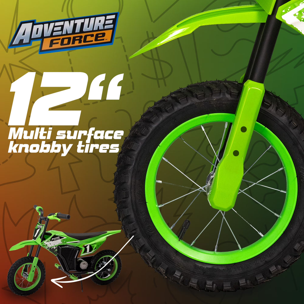 Adventure Force 12V Electric Dirt Bike, Kids Battery Powered Ride on, Ages 5 Years and up, Green
