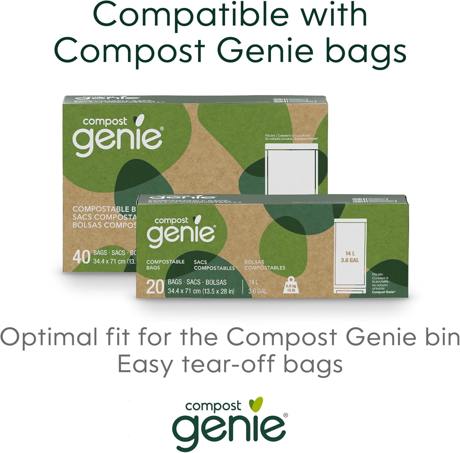 Compost Genie Kitchen Compost Bin, White Stainless-Steel Large, 3.6 Gallon, Indoor Odorless Composting, Hands-Free, Washable Parts, Includes 8 Tear-Off Compostable Bags and 4 Carbon Filters