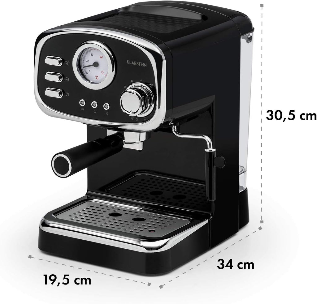 Klarstein Espressionata Gusto Espresso Machine with 1100 W, Pressure 15 Bar, Water Tank Capacity: 1 Litre, Removable Stainless Steel Drip Rack