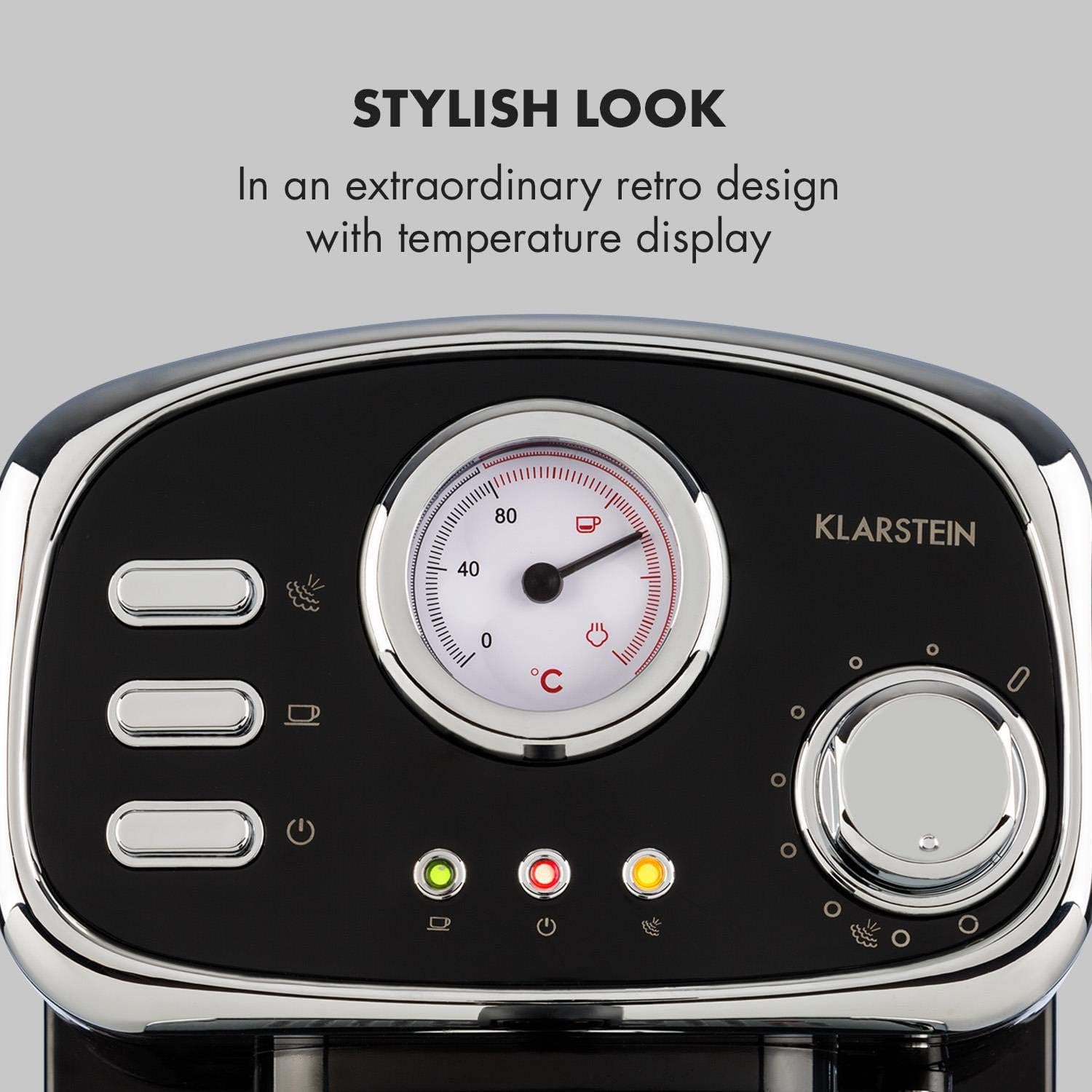 Klarstein Espressionata Gusto Espresso Machine with 1100 W, Pressure 15 Bar, Water Tank Capacity: 1 Litre, Removable Stainless Steel Drip Rack