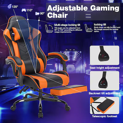 Reclining gaming chair with footrest