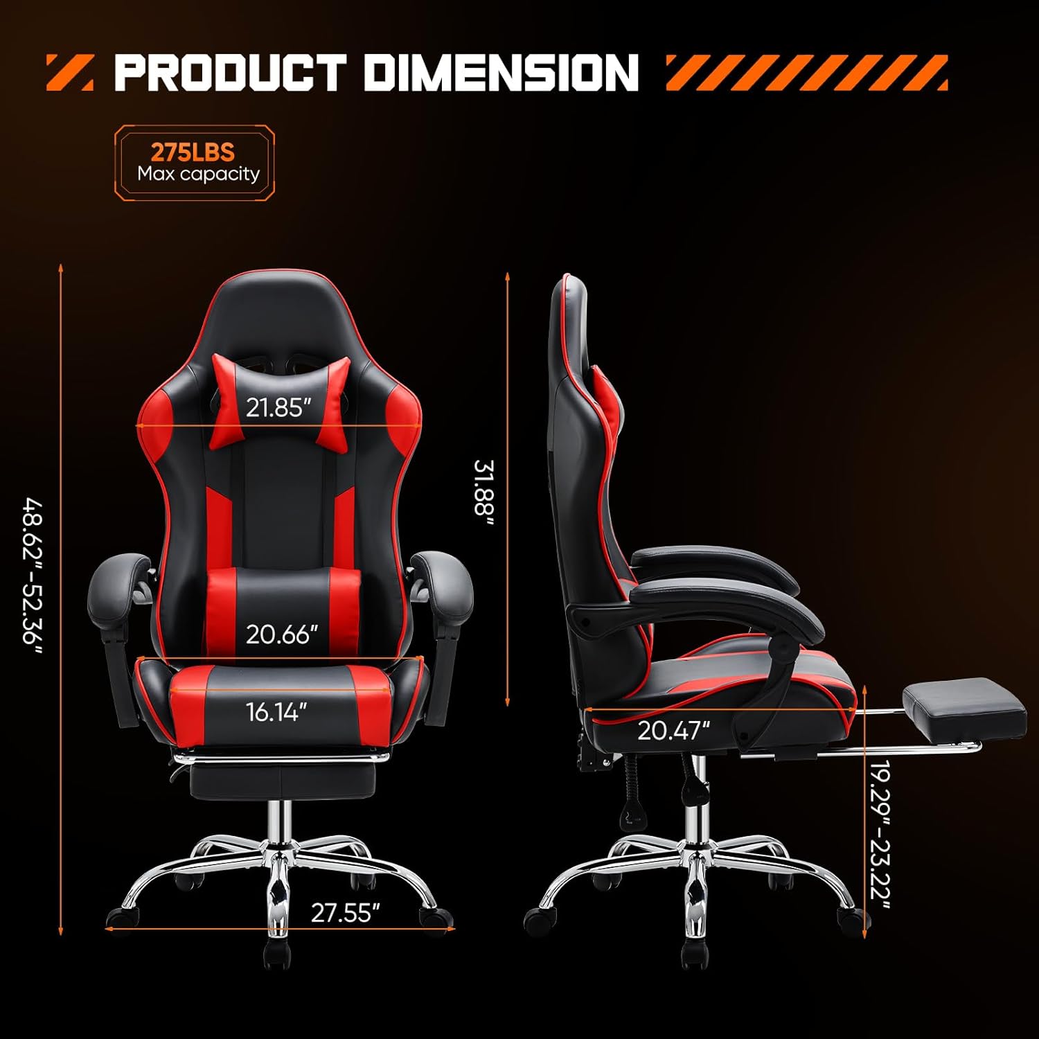 Reclining gaming chair with footrest