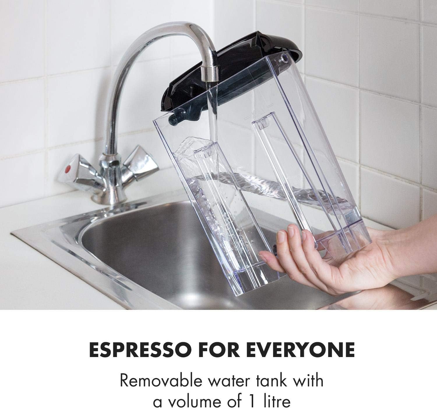 Klarstein Espressionata Gusto Espresso Machine with 1100 W, Pressure 15 Bar, Water Tank Capacity: 1 Litre, Removable Stainless Steel Drip Rack