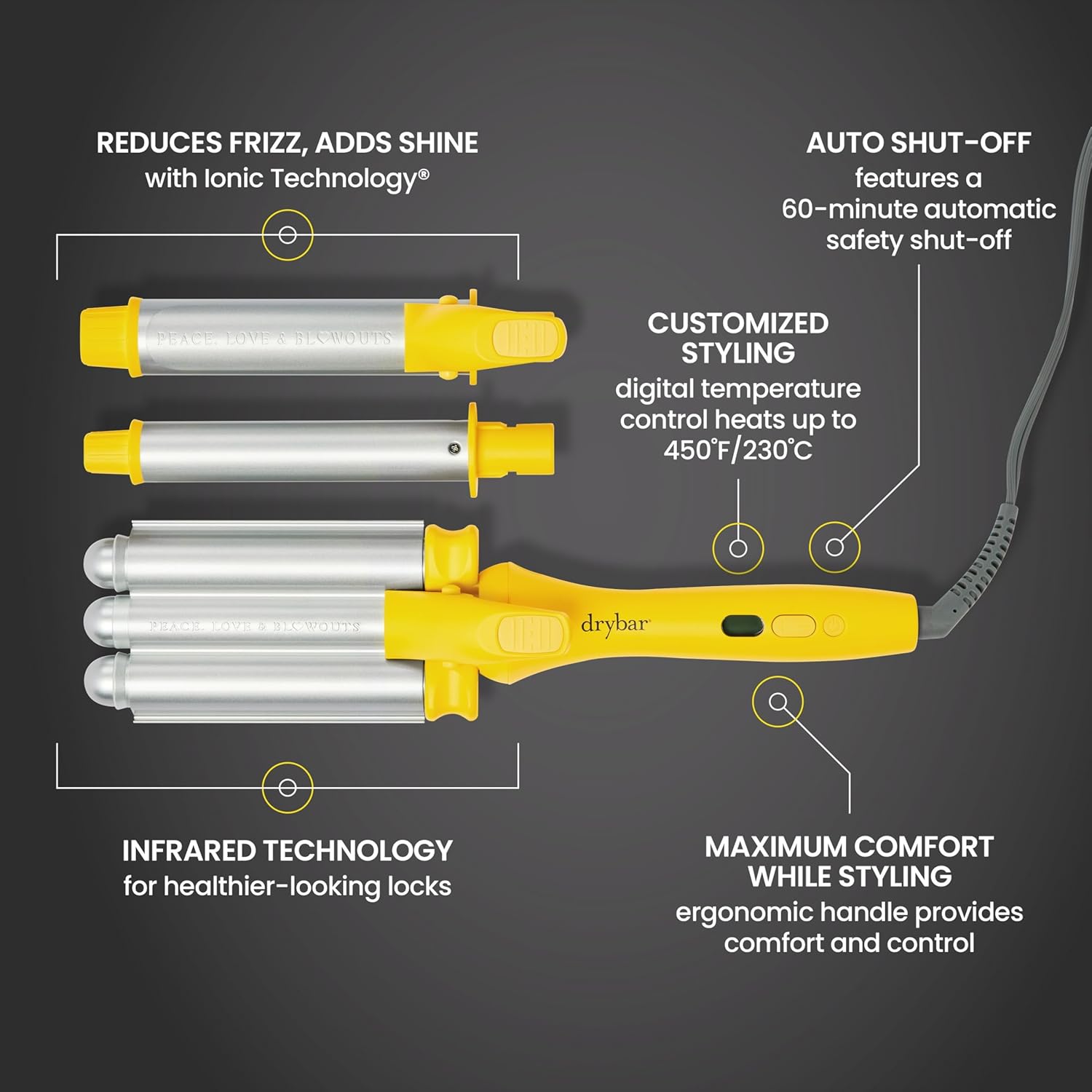 Drybar The Mixologist Interchangeable Styling Iron – One Tool, Three Styles – Reduces Frizz, Adds Shine – Curling Iron – Hair Curling Wand
