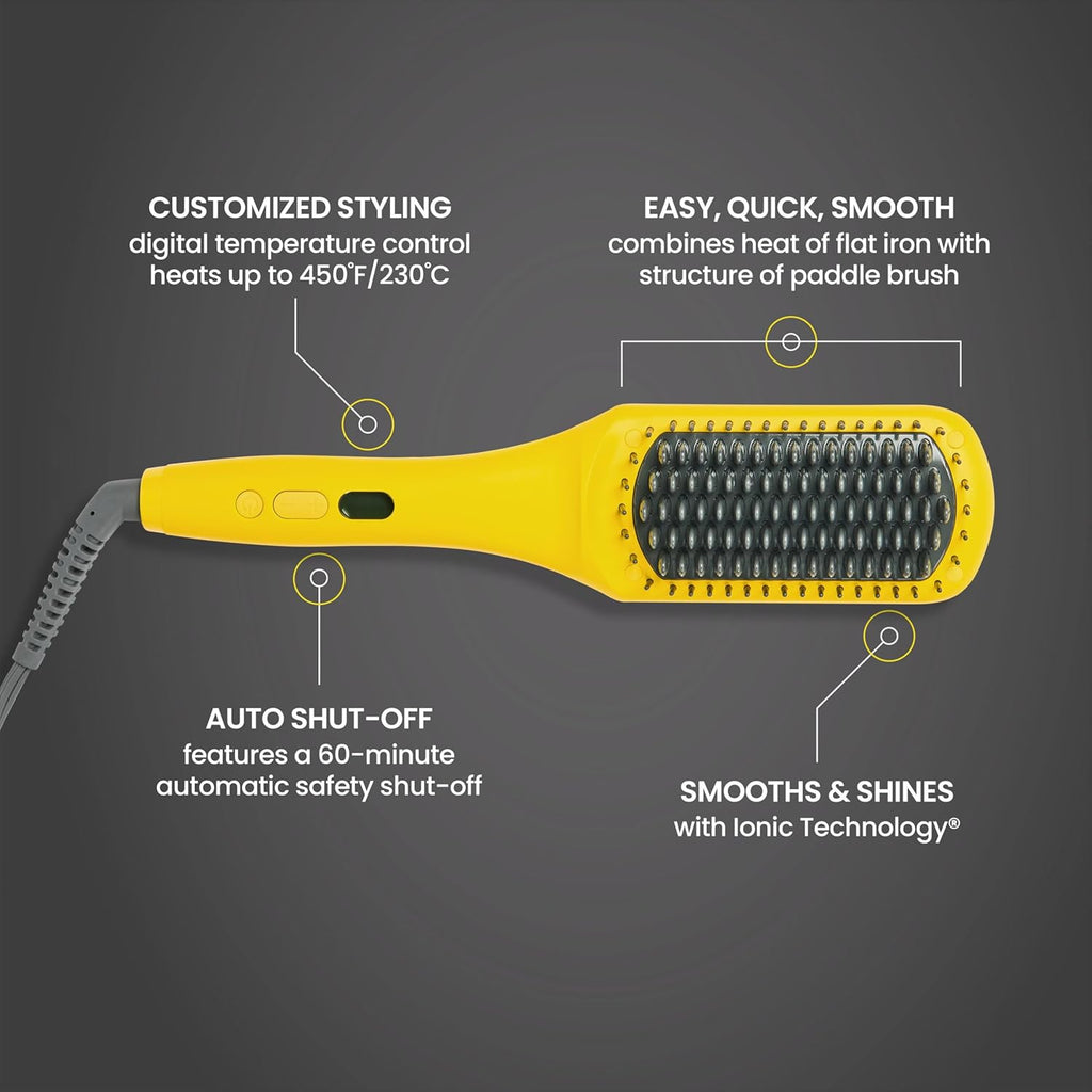 Drybar The Brush Crush Heated Straightening Brush – Hair Dryer Straightener for Smooth, Frizz-Free Hair – Salon-Quality Blowout