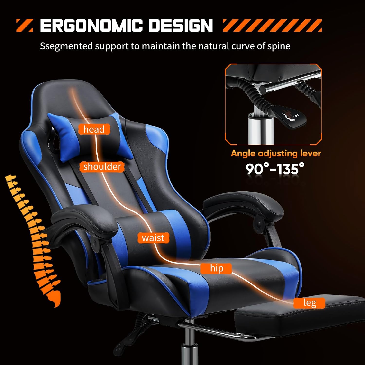 Reclining gaming chair with footrest