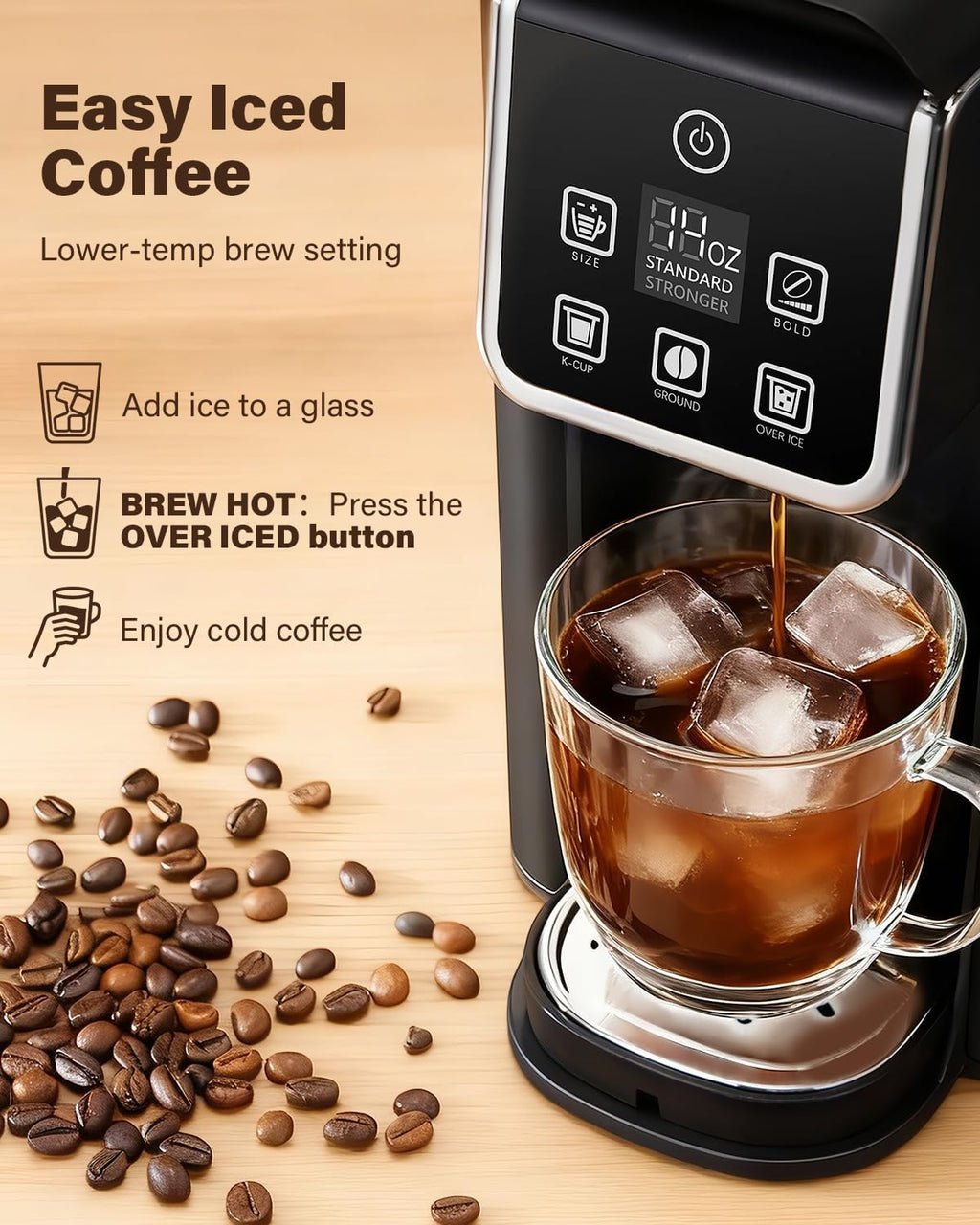 SHARDOR Single Serve Coffee Maker Upgrade, Hot & Iced Coffee Machine for K Cup and Grounds, 6 to 14 oz Brew Sizes, 50 oz Removable Water Tank, Bold Brew Setting, Pod Maker with Reusable Filter