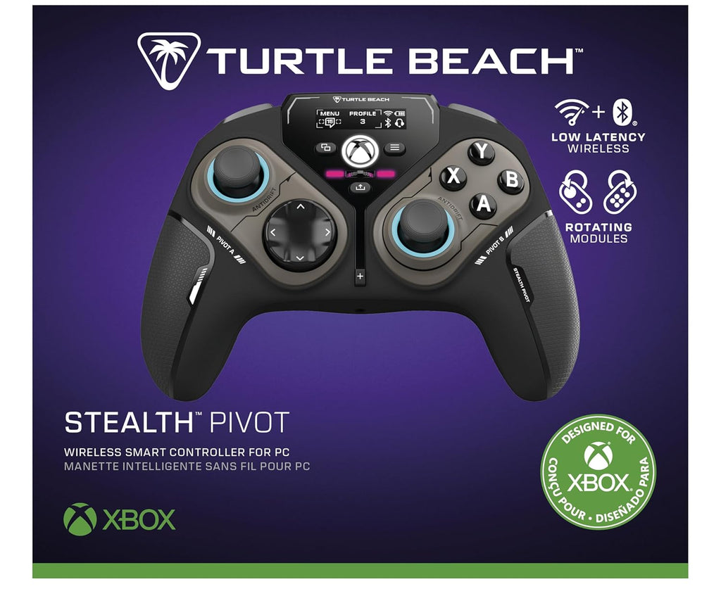 Turtle Beach Stealth Pivot Wireless Smart Game Controller Officially Licensed for Windows PC – Rotating Modules, Display Dashboard, Hall-Effect Sticks, Remappable Buttons, Bluetooth, 20-Hour Battery