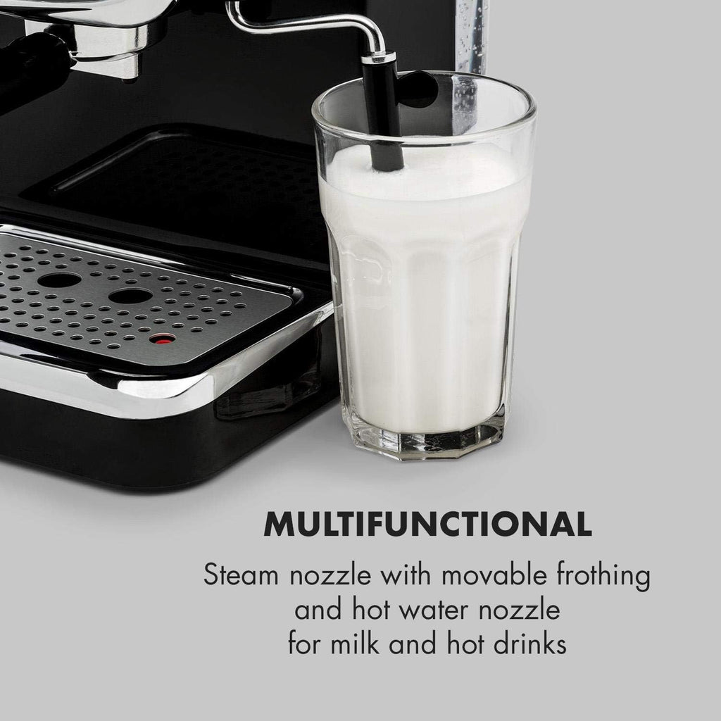 Klarstein Espressionata Gusto Espresso Machine with 1100 W, Pressure 15 Bar, Water Tank Capacity: 1 Litre, Removable Stainless Steel Drip Rack