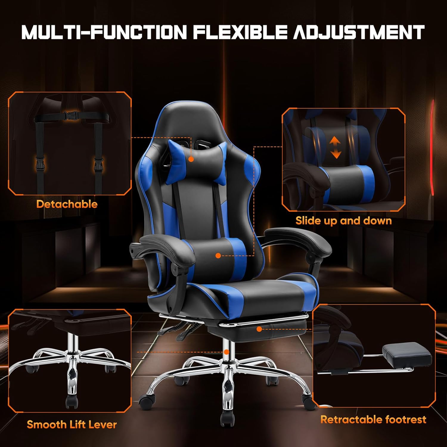 Reclining gaming chair with footrest