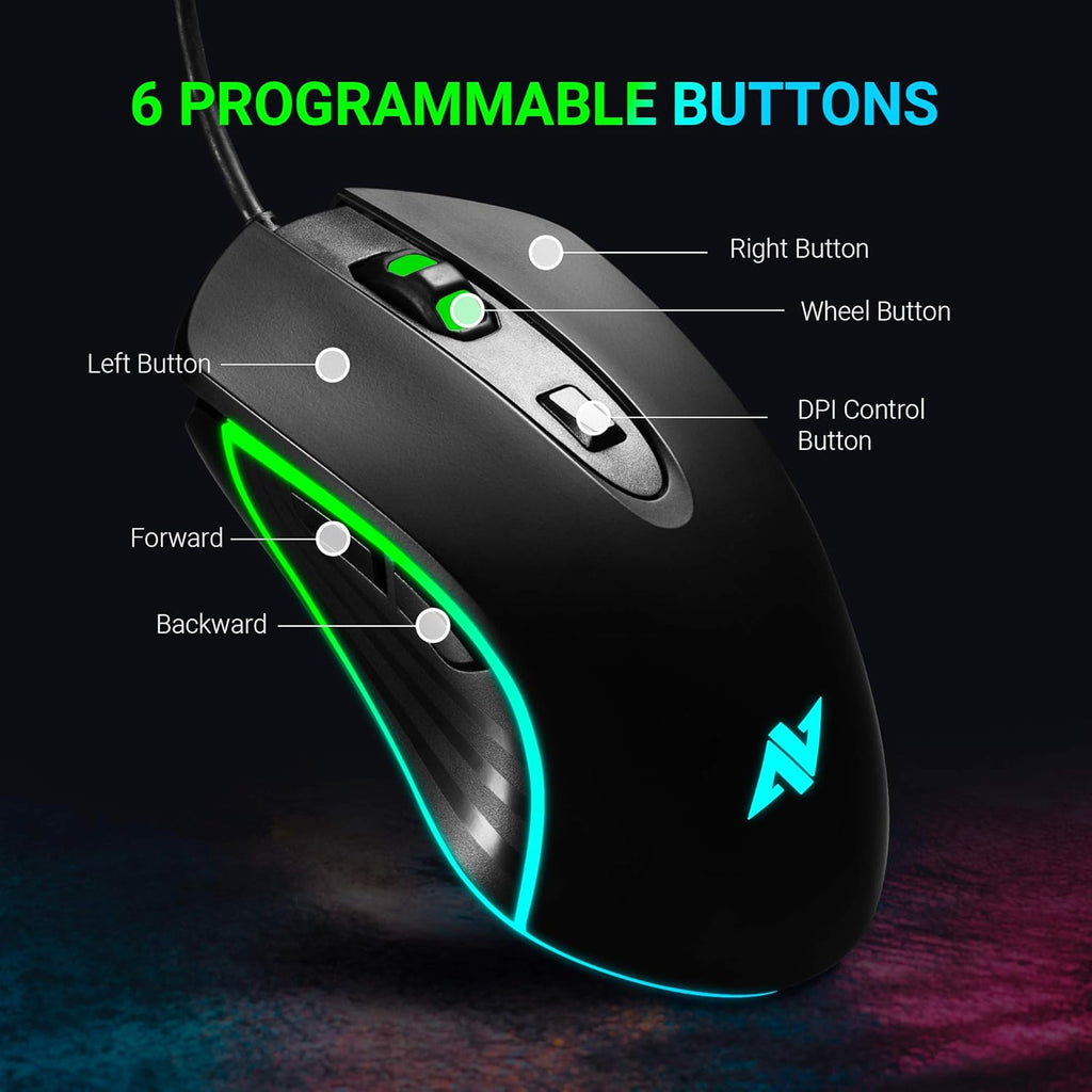ABKONCORE Gaming Mouse Astra M30, Wired, USB Optical Computer Mice with 8 Programmable Buttons, Chroma RGB Backlit, 3500 DPI Adjustable, Comfortable Grip Both Handed Mice for Laptop, PC, Mac, Window
