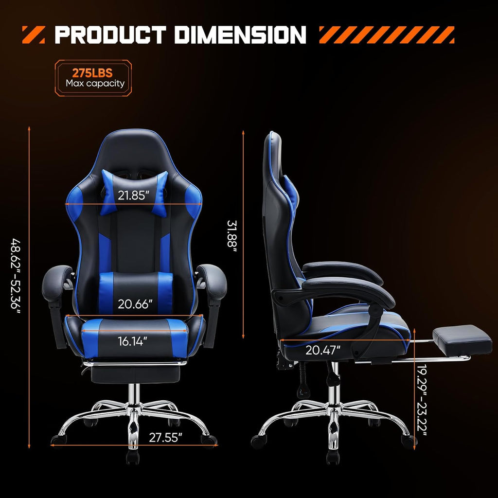 Reclining gaming chair with footrest