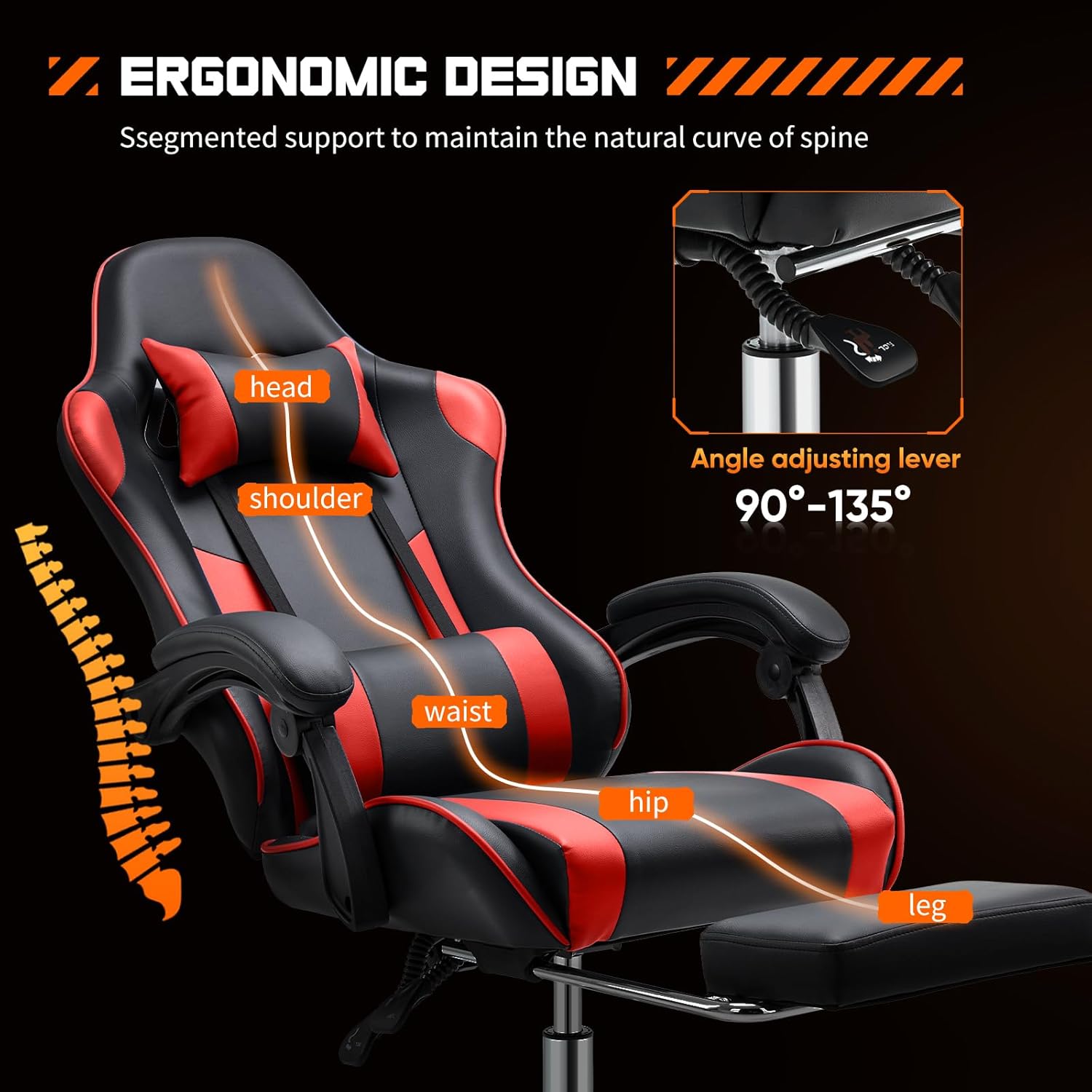 Reclining gaming chair with footrest