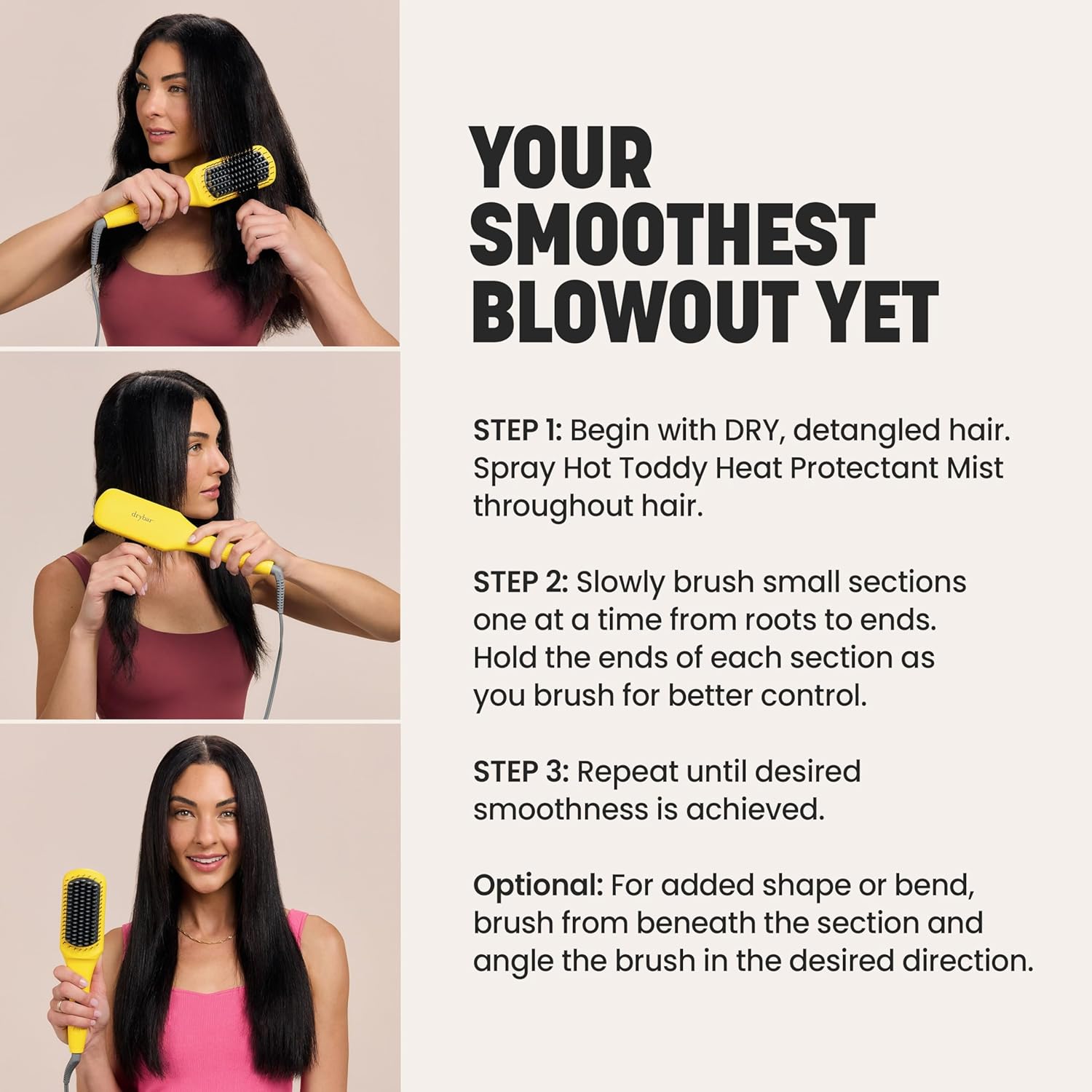 Drybar The Brush Crush Heated Straightening Brush – Hair Dryer Straightener for Smooth, Frizz-Free Hair – Salon-Quality Blowout
