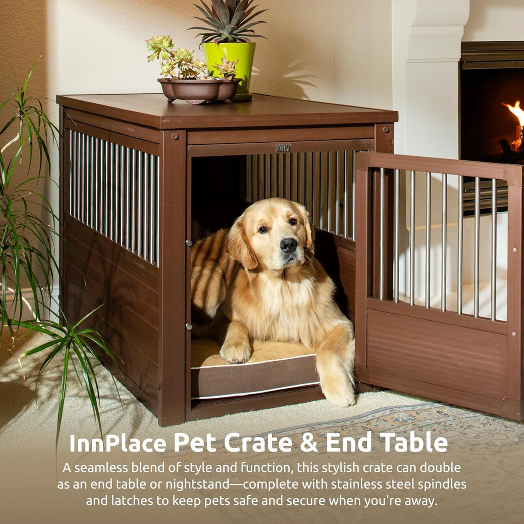 New Age Pet ECOFLEX InnPlace Dog Crate & End Table, Durable Composite, Russet, Large