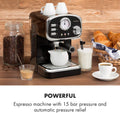 Klarstein Espressionata Gusto Espresso Machine with 1100 W, Pressure 15 Bar, Water Tank Capacity: 1 Litre, Removable Stainless Steel Drip Rack
