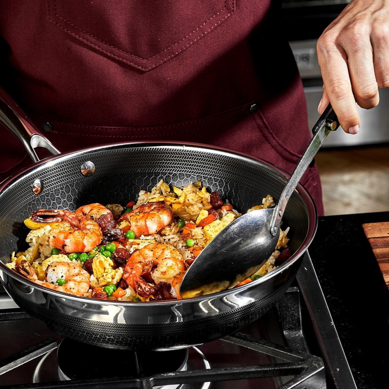 HexClad Hybrid Nonstick 7-Piece Cookware Set, 8", 10", and 12" Pans with Lids, and 10" Wok, Stay-Cool Handles, Dishwasher and Oven-Safe, Induction Ready, Compatible with All Cooktops