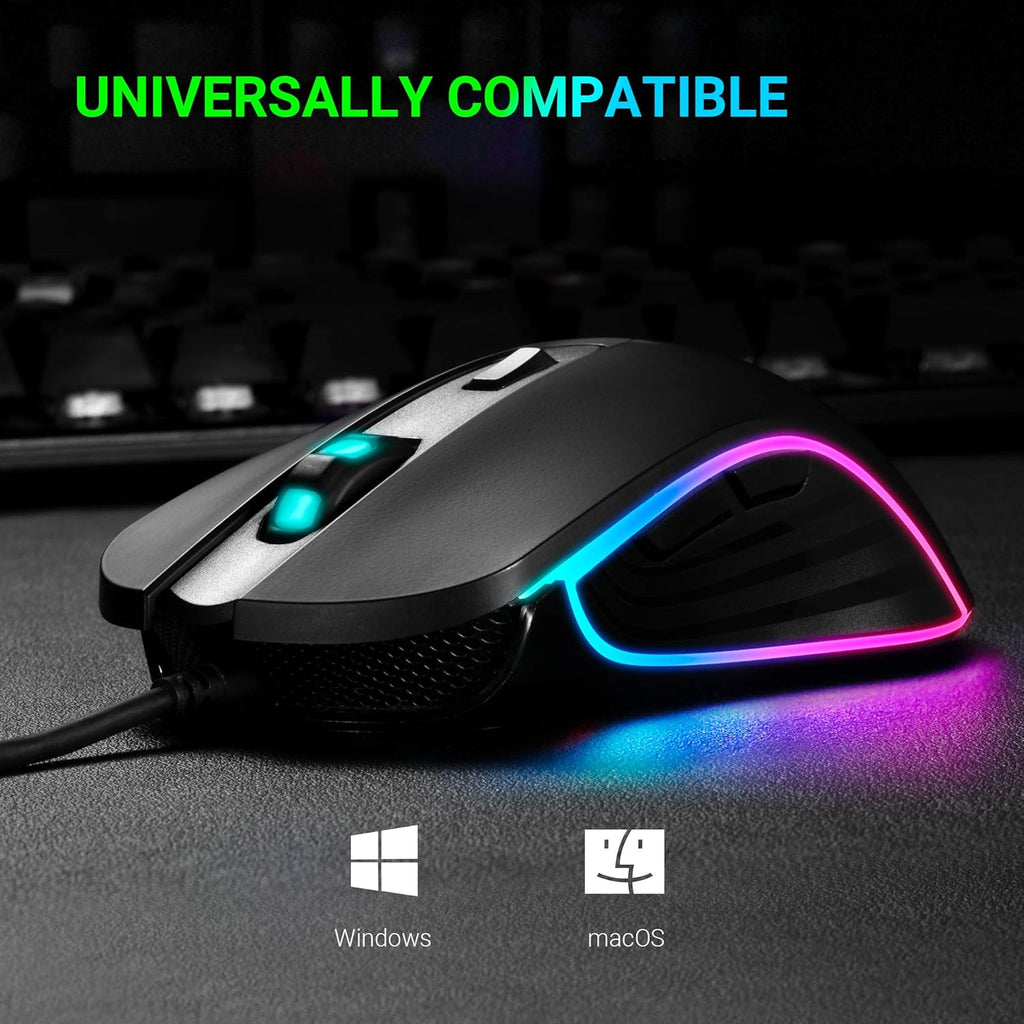 ABKONCORE Gaming Mouse Astra M30, Wired, USB Optical Computer Mice with 8 Programmable Buttons, Chroma RGB Backlit, 3500 DPI Adjustable, Comfortable Grip Both Handed Mice for Laptop, PC, Mac, Window