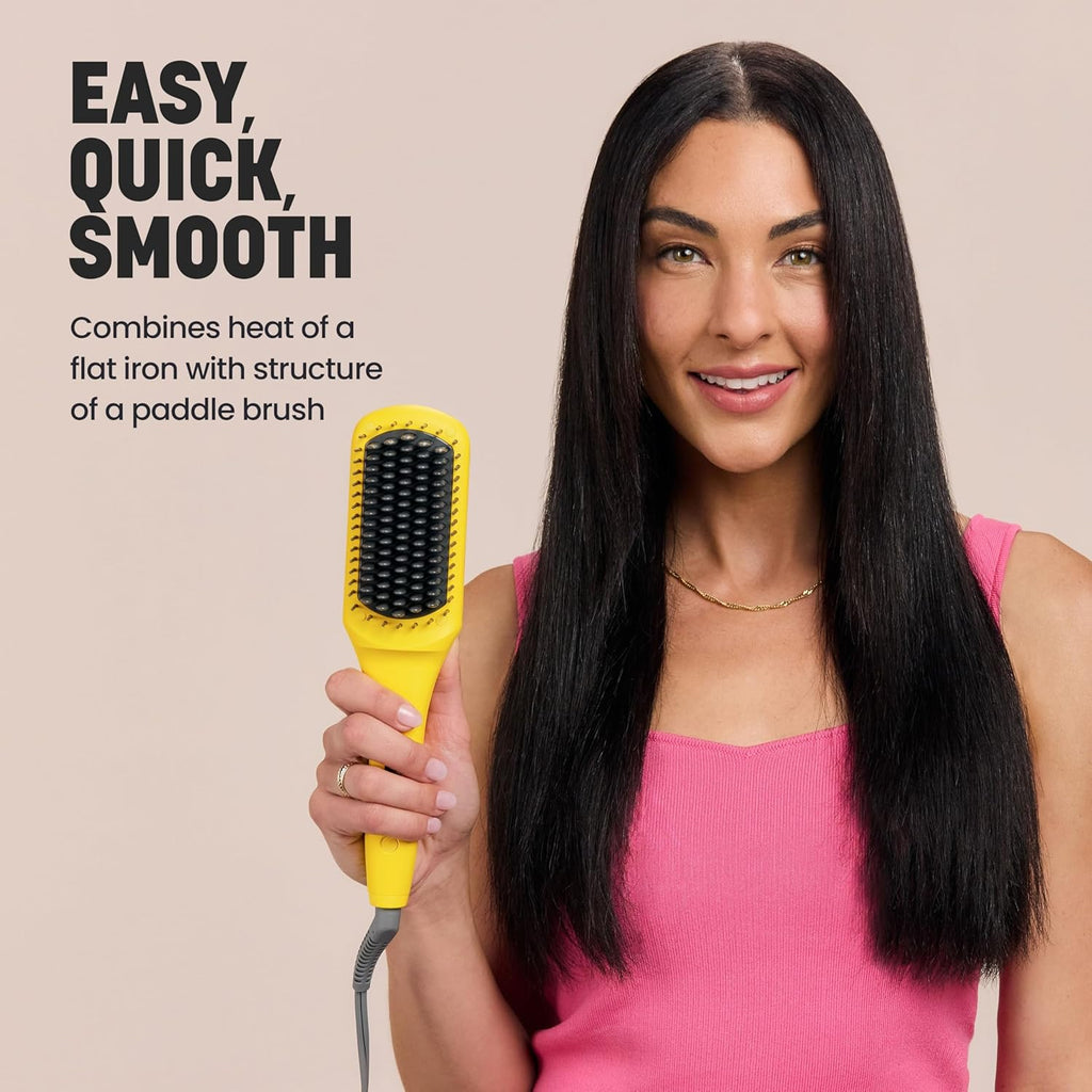 Drybar The Brush Crush Heated Straightening Brush – Hair Dryer Straightener for Smooth, Frizz-Free Hair – Salon-Quality Blowout