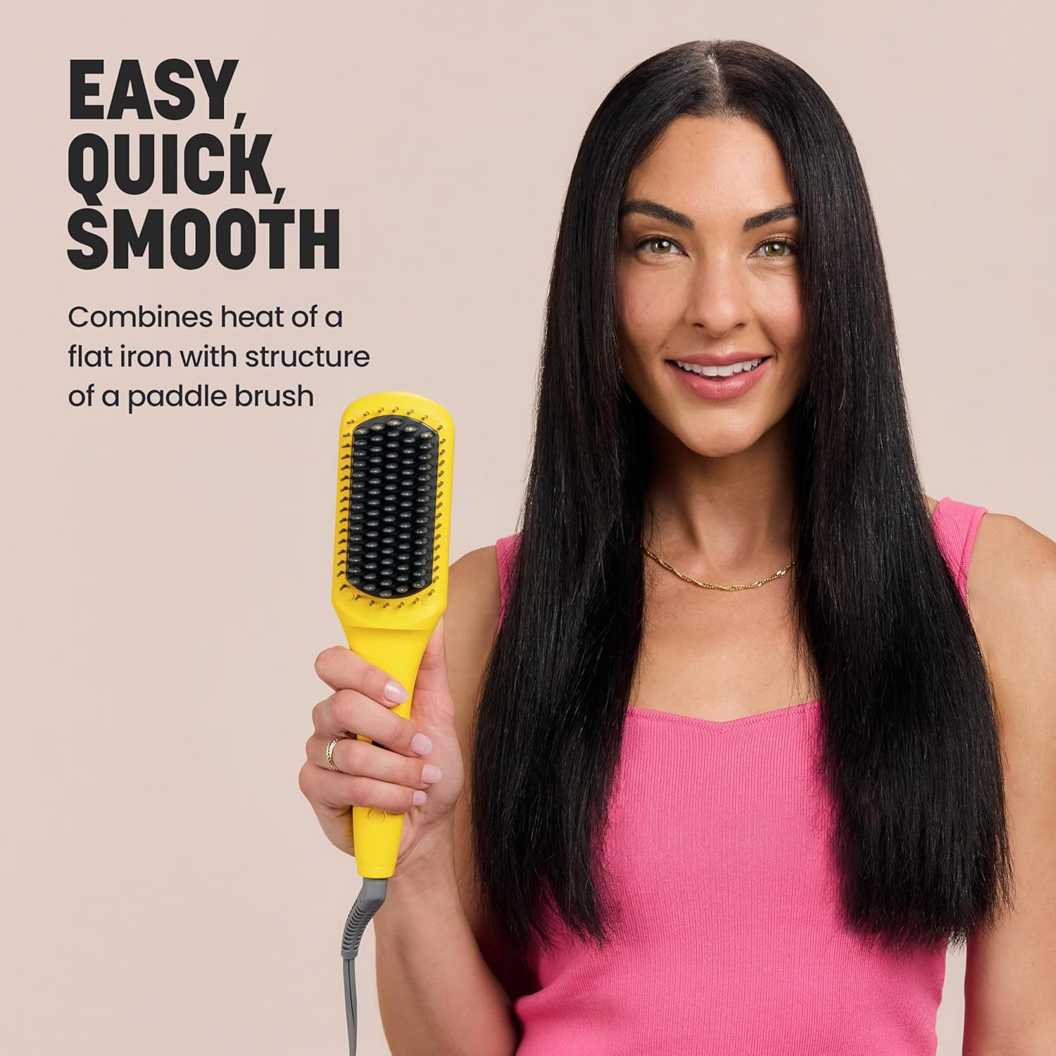 Drybar The Brush Crush Heated Straightening Brush – Hair Dryer Straightener for Smooth, Frizz-Free Hair – Salon-Quality Blowout