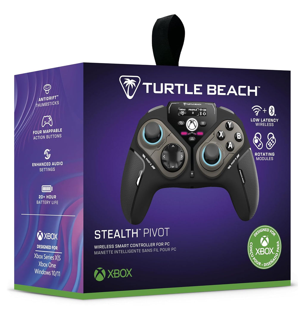 Turtle Beach Stealth Pivot Wireless Smart Game Controller Officially Licensed for Windows PC – Rotating Modules, Display Dashboard, Hall-Effect Sticks, Remappable Buttons, Bluetooth, 20-Hour Battery