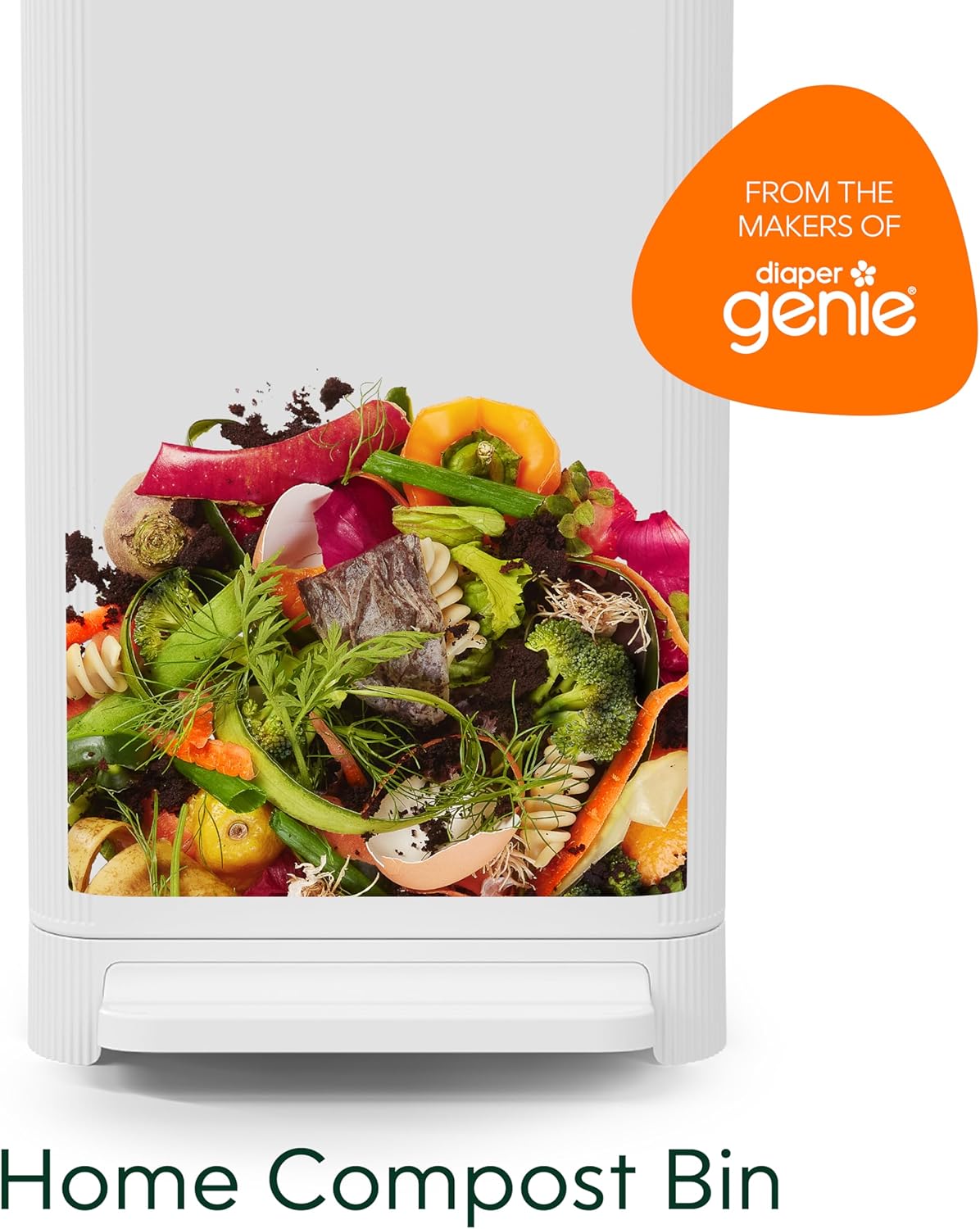 Compost Genie Kitchen Compost Bin, White Stainless-Steel Large, 3.6 Gallon, Indoor Odorless Composting, Hands-Free, Washable Parts, Includes 8 Tear-Off Compostable Bags and 4 Carbon Filters