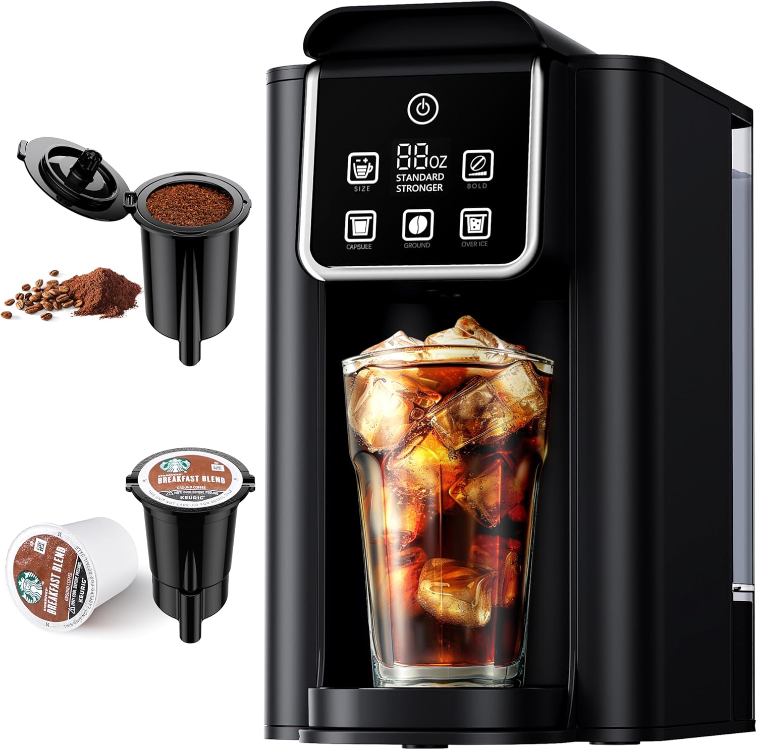 SHARDOR Single Serve Coffee Maker Upgrade, Hot & Iced Coffee Machine for K Cup and Grounds, 6 to 14 oz Brew Sizes, 50 oz Removable Water Tank, Bold Brew Setting, Pod Maker with Reusable Filter