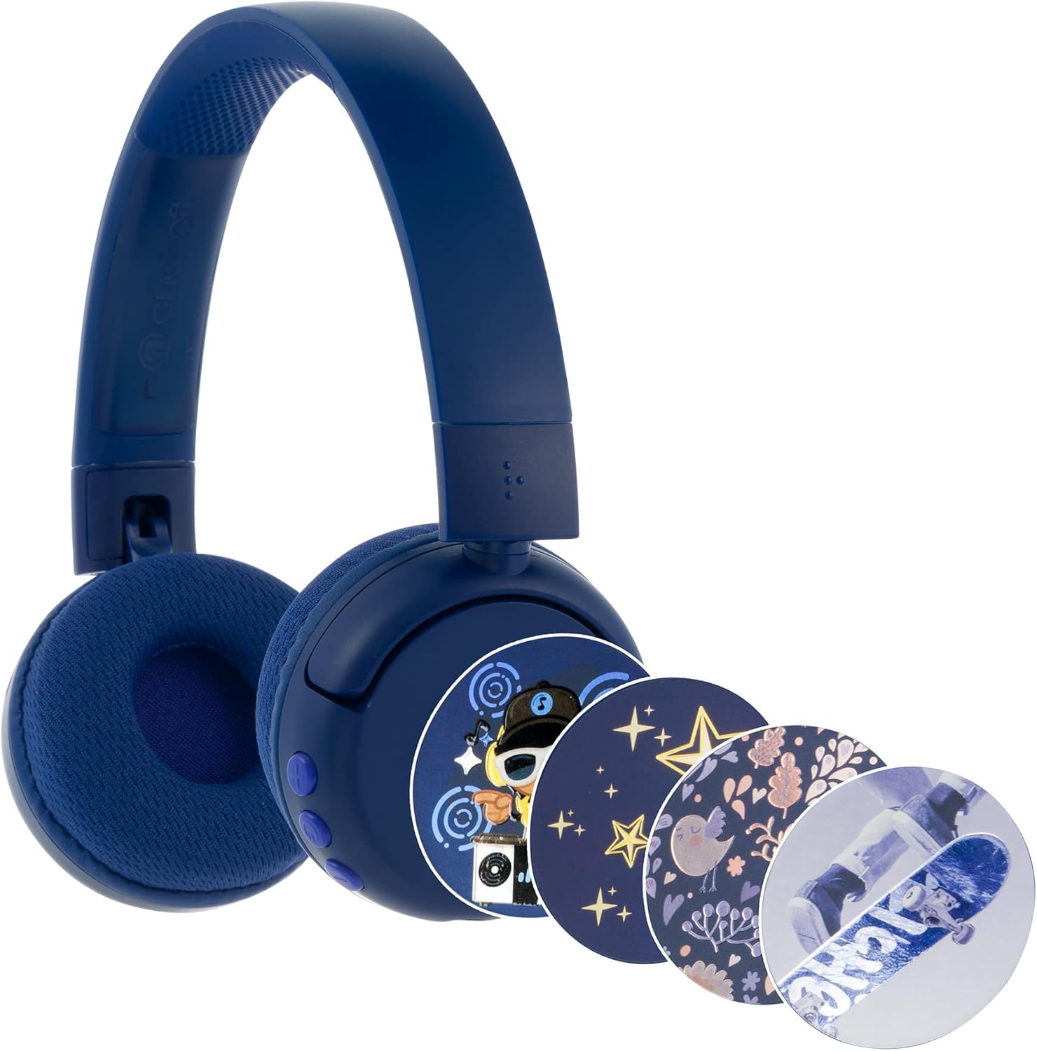 BuddyPhones POP Fun | Foldable Bluetooth Kids Headphones + Microphone, Works Wired or Wireless - SafeAudio Volume Limiting for iPhone/iPad/Tablet/PC and More (Blue)
