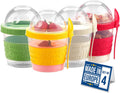 Crystalia 4 Pack 17 oz On The Go Yogurt Parfait Cups with Lids, Mini Breakfast On the Go Plastic Bowls with Topping Cereal Oatmeal Container with Spoon for Lunch, Portable & Reusable, Colorful Set