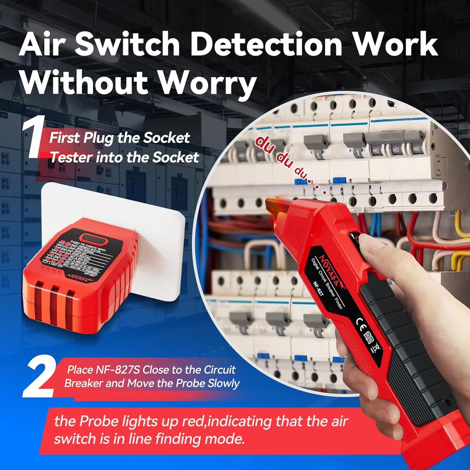 NOYAFA NF-827 Circuit Breaker Finder & Locator with GFCI Outlet Tester, Circuit Breaker Tester Tool, NCV Voltage Detector