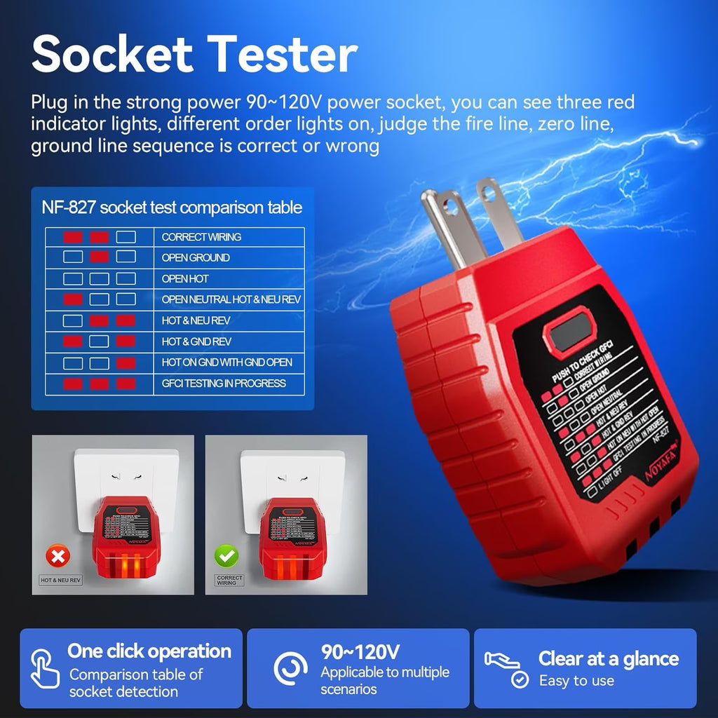 NOYAFA NF-827 Circuit Breaker Finder & Locator with GFCI Outlet Tester, Circuit Breaker Tester Tool, NCV Voltage Detector