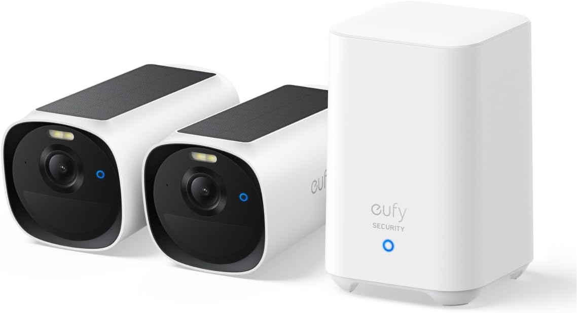 Eufy Security eufyCam E40 2-Cam Kit (HomeBase 2), Outdoor Wireless Solar Security Camera, 2K Resolution with Integrated Solar Panel, MaxColor Night Vision, Expandable Local Storage, No Monthly Fee