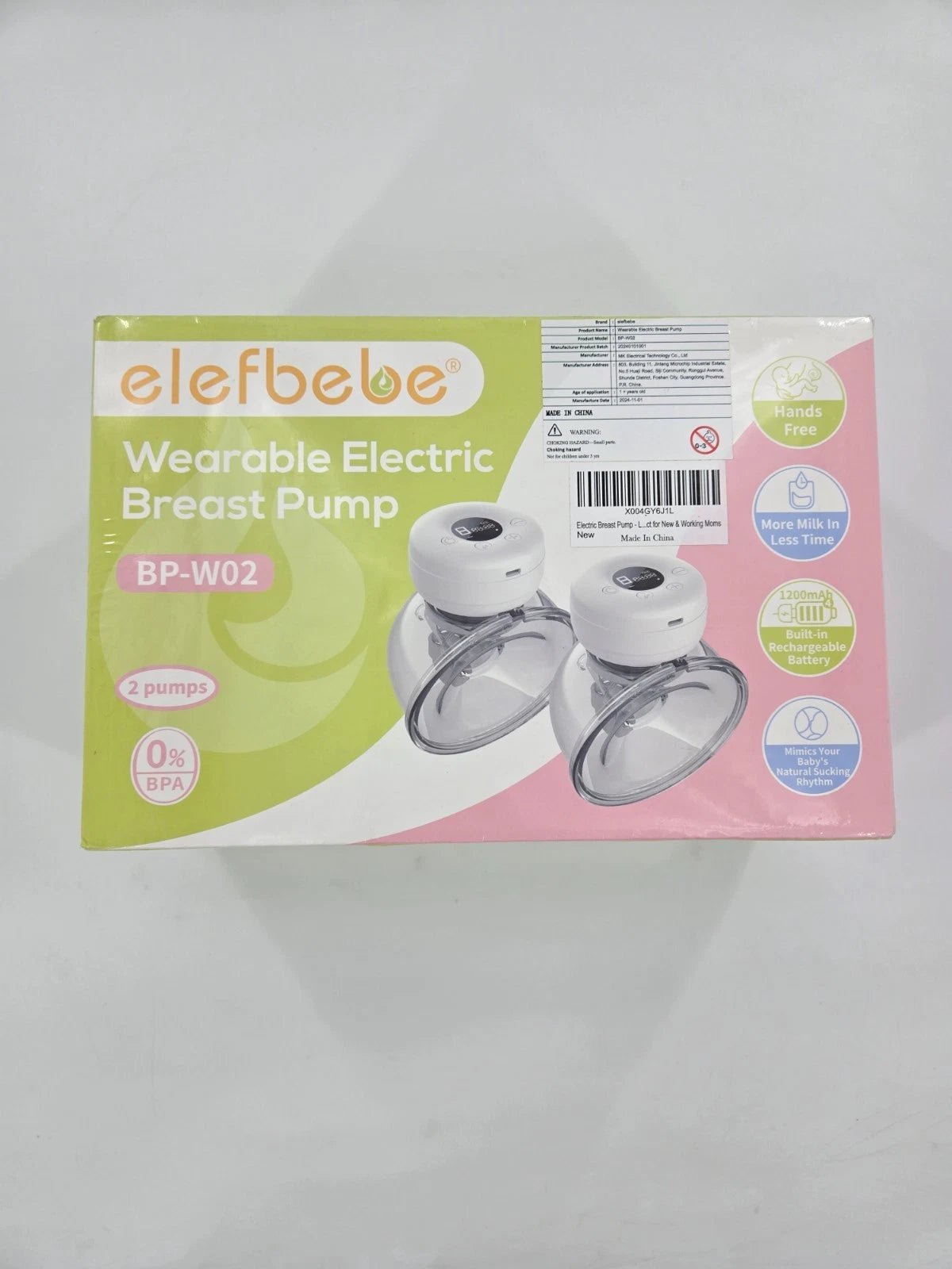 elefbebe Wearable Electric Breast Pump BP-W02 Quiet & Hands-Free