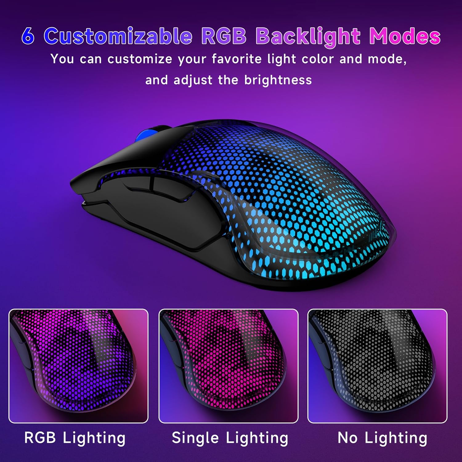 FFJ Master02 Wireless Gaming Mouse, 12000 DPI, Tri-Mode 2.4G/USB-C/Bluetooth 5.3 Gaming Mouse, Python Skin Texture RGB Backlit, 6 Programmable Buttons, 75Hr Battery Life for PC, Mac, PS5, XBOX - Black