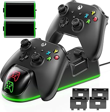 Controller Charger Station for Xbox One/Xbox Series X|S/Elite, 2 x 5520 mWh Rechargeable Battery Packs, Charging Dock for Xbox Controller Battery with 2 X Rechargable Batteries & 4 X Covers, Black