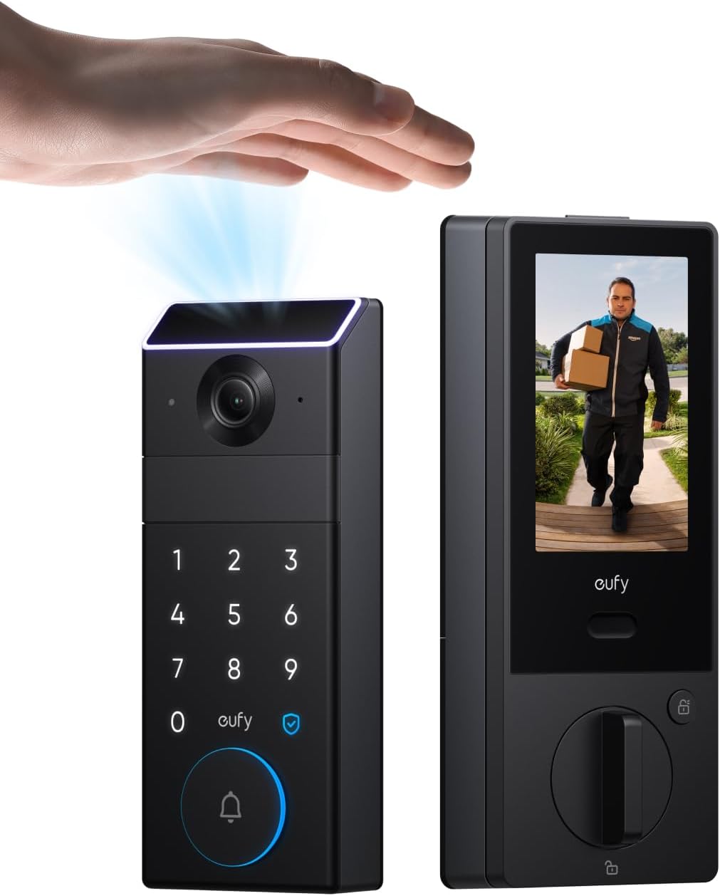Eufy Security Smart Lock FamiLock S3 Max with Palm Vein Recognition, Keyless Entry Front Door Lock, Wi-Fi Keypad Deadbolt+ 2K HDR Doorbell Camera, 16GB Built‑in Storage, BHMA 1, Rear Lock Video Screen