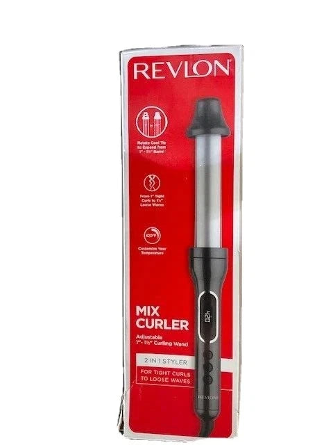 Revlon 2-in-1 Adjustable Curling Wand, Curls/Waves 1 inch to 1.5 inch