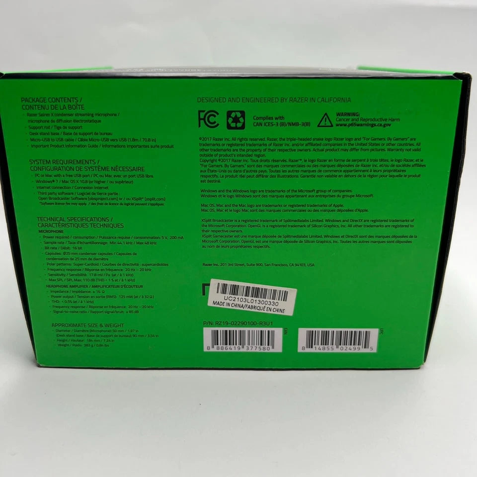 Razer Seiren X Black USB Streaming Microphone built-in Shock Mount