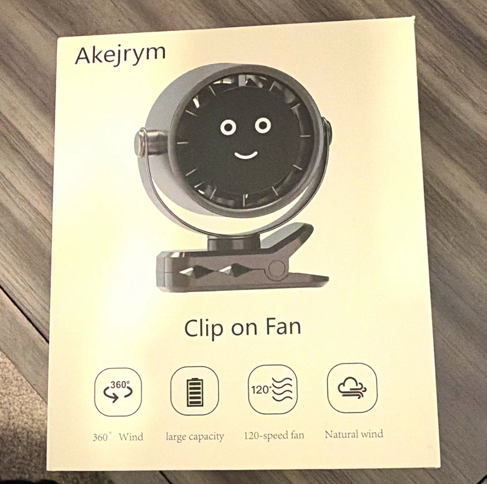 Akejjrym Clip-On Fan 360° Rotation Battery Powered 120-Speed