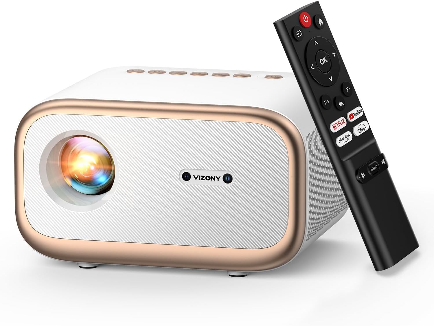 Smart Projector with WiFi 6 & Bluetooth, Compatible With Netflix/YouTube/ Prime Video Apps, Auto Focus & Keystone, Full-Sealed Optical Engine, Native 1080P Projector