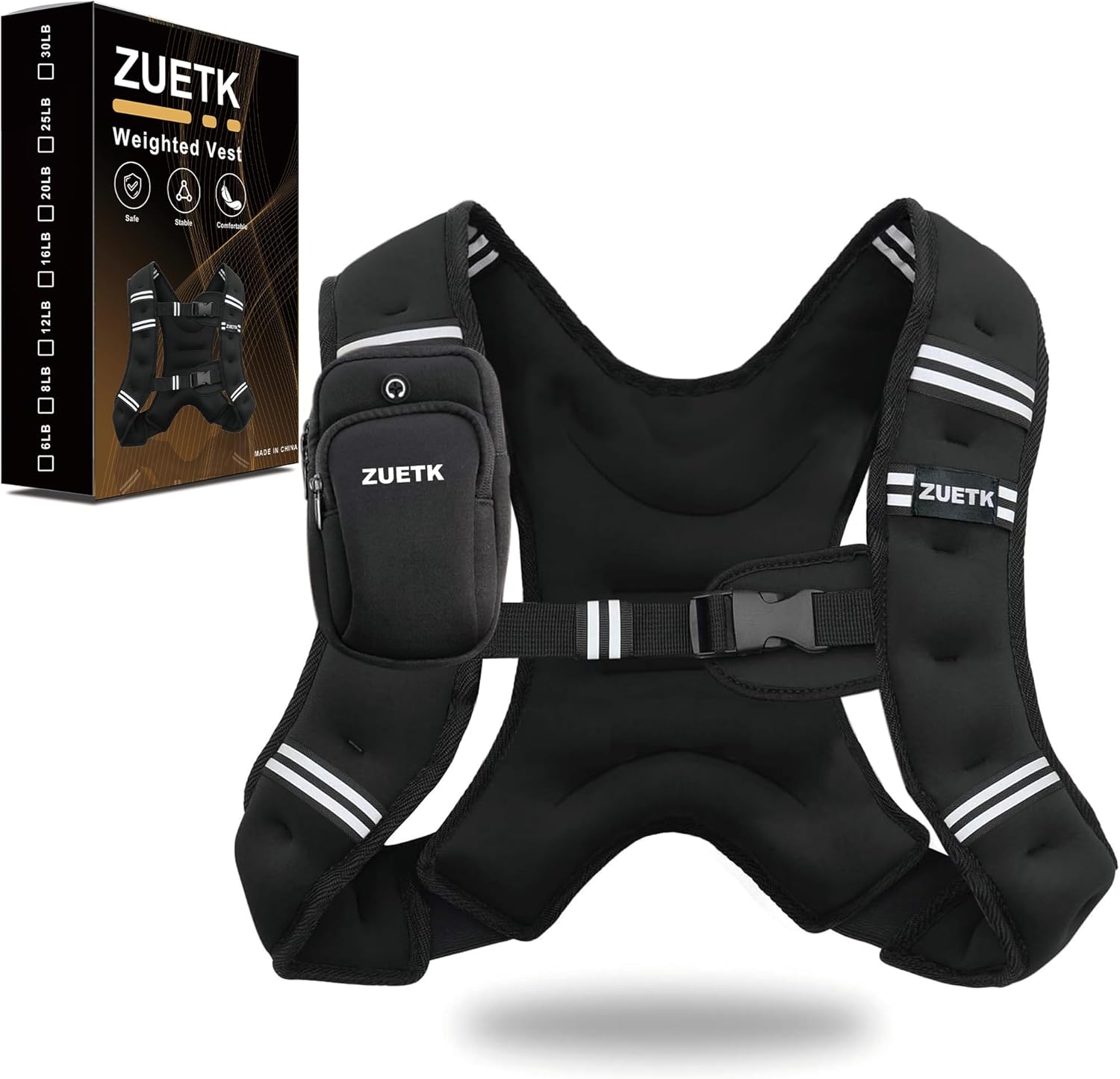 ZUETK Weighted Vest Weight Vest with Reflective Stripe, Weighted Vest for Men Women Workout Equipment for Strength Training, Running, Jogging, Fitness, Weight Loss