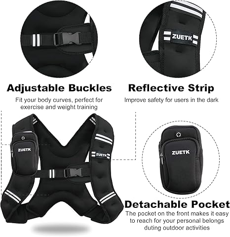 ZUETK Weighted Vest Weight Vest with Reflective Stripe, Weighted Vest for Men Women Workout Equipment for Strength Training, Running, Jogging, Fitness, Weight Loss